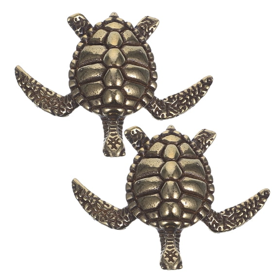 HONMEET 2Pcs Golden Brass Turtle Figurines Retro Style Home Decor Tabletop Ornaments for Living Room Office