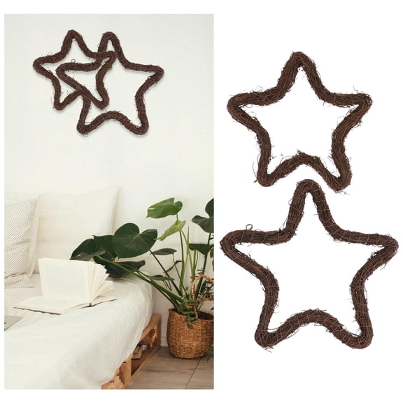 HONMEET 2Pcs Brown Rattan Woven Wreath Star Shaped Garland for Festive Home Office Decor