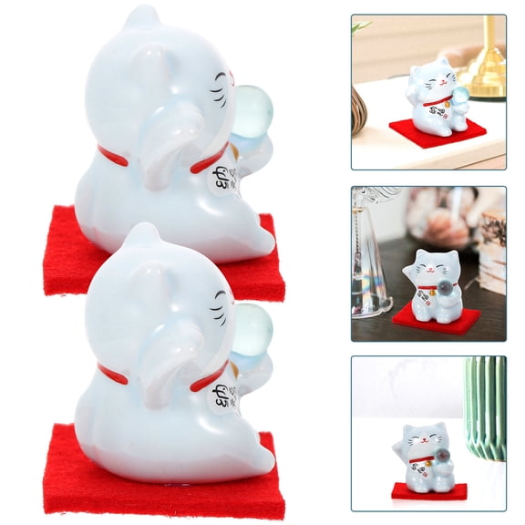 HONMEET Funny Cat Figurine Cat Sculpture Ceramic 2Pcs Compact Statue