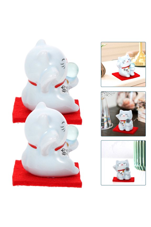 Funny Cat Figurine Cat Sculpture Ceramic 2Pcs Compact Statue