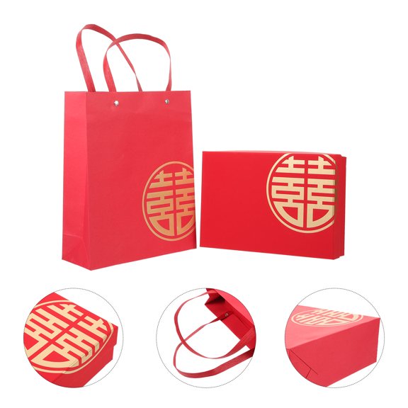 HONMEET 2 Pcs Red Chinese Style Wedding Favor Boxes, Chic Party Boxes for Engagement, Bridal Shower, Celebration Decor