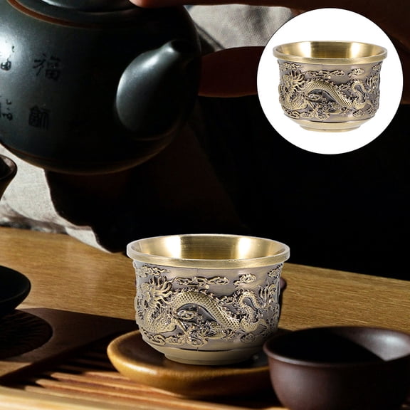 HONMEET 2-Pack Zinc Alloy Chinese Style Cups with Stable Structure, Ideal for Home Decor and Kitchen Accessories