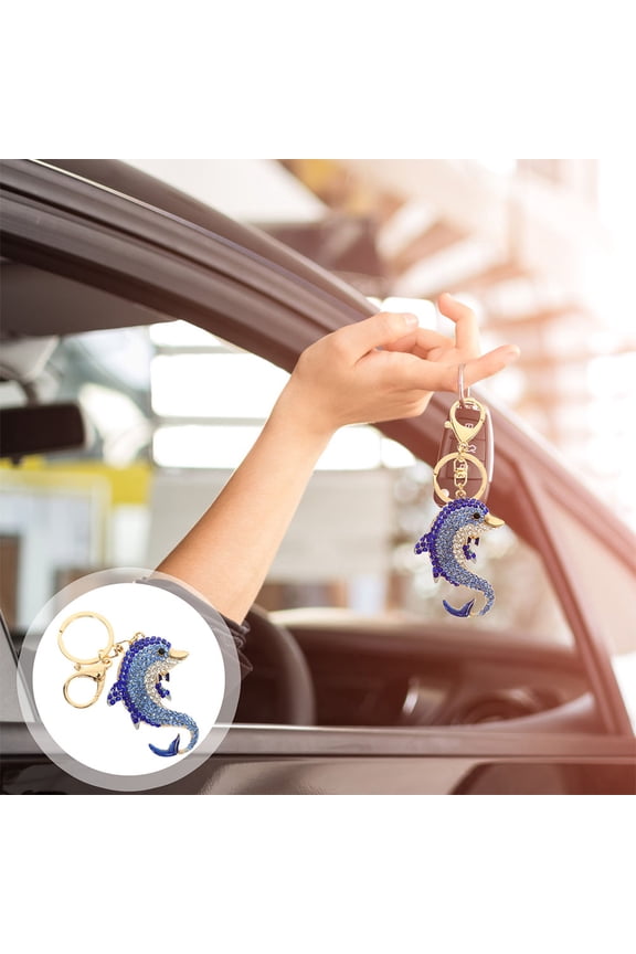 2-Pack Dolphin Keychains with Shiny Rhinestones, Trendy Accessories for Car Keys, Backpacks, Purses, and More