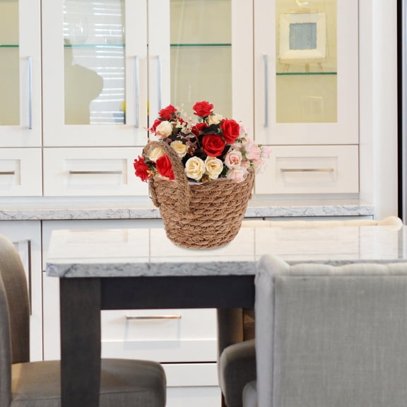 HONMEET 2Pcs Dry Grass Pe Film Woven Planter Basket Modern Home Decoration with Rustic Woven Shape