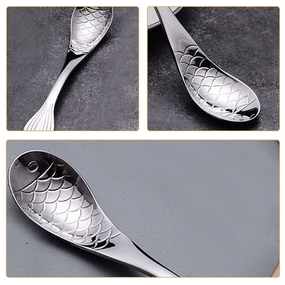 HONMEET Set of 2 Fish-Shaped Stainless Steel Soup Spoons for Kitchen and Dining Table Use