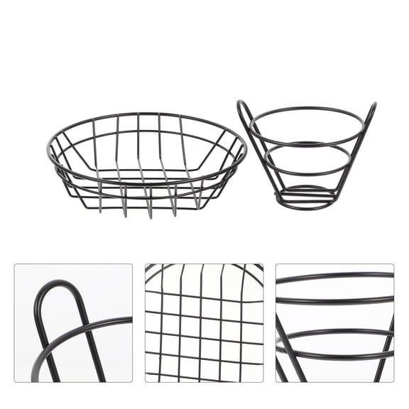 HONMEET 2-Pack Black Metal Fry Baskets for Kitchen Use, Storage, Serving, and Multi-Purpose French Fries Holders