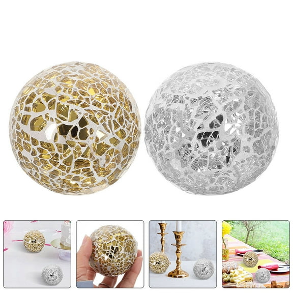 HONMEET Assorted Color Mosaic Glass Sphere 2 Pieces Decorative Foam Tabletop Ornaments for Home and Office