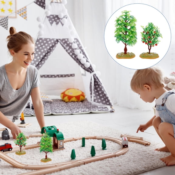 HONMEET 2-Pack Artificial Green PVC Trees for Sand Table Decoration, Miniature Craft Accessories for Diorama and Model Scenes