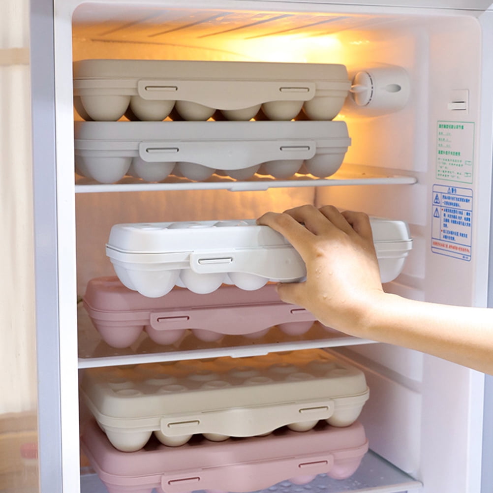 HONMEET 2Pcs Grey Egg Storage Container Plastic Tray 18 Grids Stackable Refrigerator Organizer