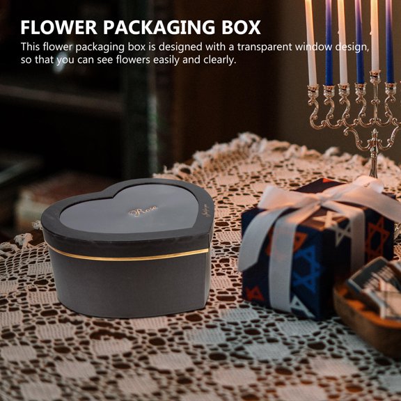 HONMEET 2Pcs Heart Flower Packaging Boxes with Transparent Window Black for Valentine Use