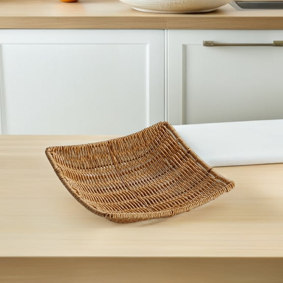 HONMEET Set of 2 Plastic Imitation Rattan Woven Baskets for Fruits, Snacks, Serving, Dining, Hotel Use