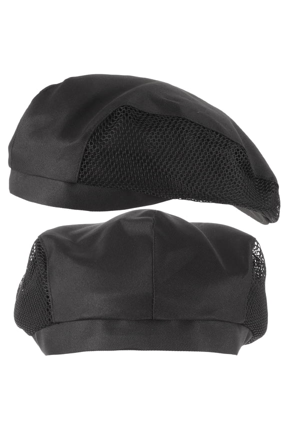 2pcs Black Chef Hats Reusable Hair Nets Unisex Kitchen Work Caps Breathable Cooking Headwear