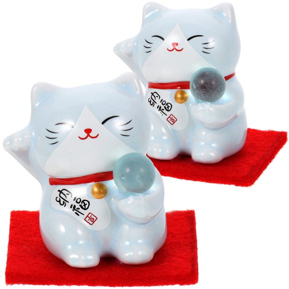 HONMEET 2-Piece Miniature Ceramic Cat Figurines Set for Home and Office Decoration, Cute Kitten Sculptures