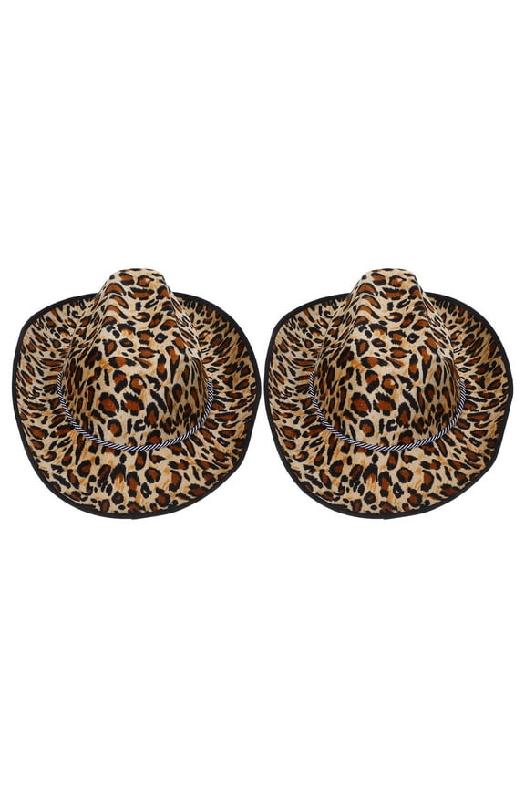 2Pcs Leopard Cowboy Hats for Decor and Performance Adjustable Rope for Secure Fit Fashionable Style