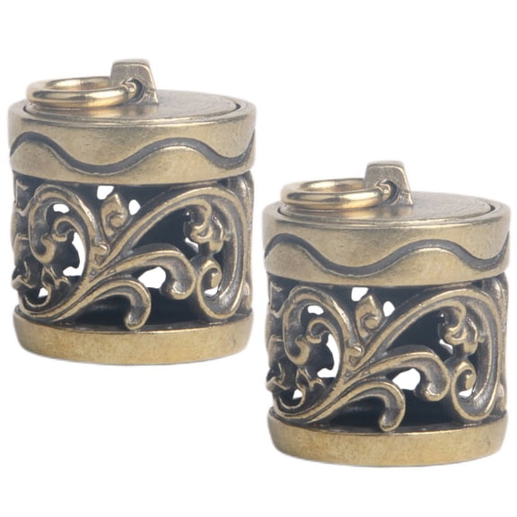 HONMEET 2-Pack Light Brown Copper Diffuser Pendants with Intricate Hollow Carved Design for Portable Fragrance Storage