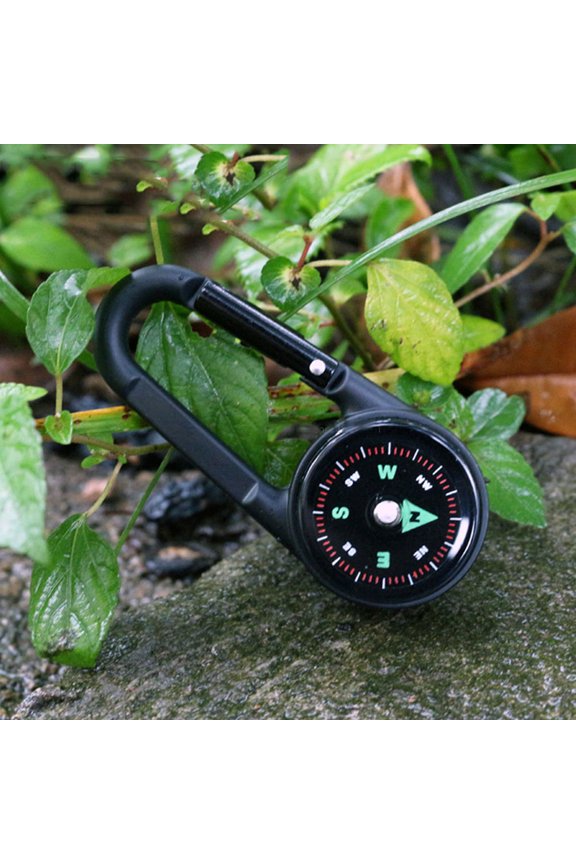 2Pcs Lightweight Black Keychain Compass with Carabiner for Convenient Outdoor Navigation