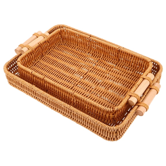 HONMEET 2Pcs Handmade Khaki Rattan Woven Storage Baskets with Handles Breathable Kitchen Organizer