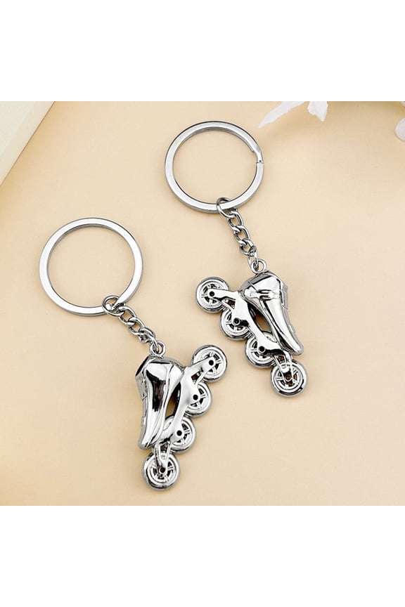 2Pcs Plated Silver Roller Skate Keyring Pendant with Fine Workmanship for Durable Key Holders