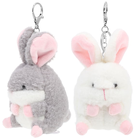 HONMEET 2-Pack Plush Bunny Keychains Soft Stuffed Keyrings for Women Cute and Delicate Design Accessories