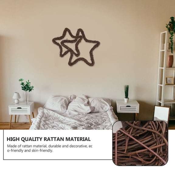 HONMEET 2Pcs Brown Rattan Hanging Wreath Five Pointed Star for Seasonal Decoration