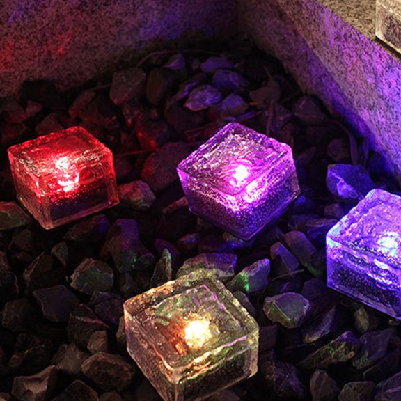 HONMEET 2Pcs Rocks Glass Brick Lights with Built in Solar Panel for Outdoor Garden Patio Courtyard Lighting