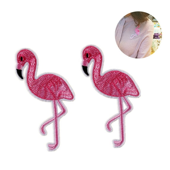 HONMEET 2Pcs Flamingo Applique Patch Rosy Embroidery for Clothes and Accessories