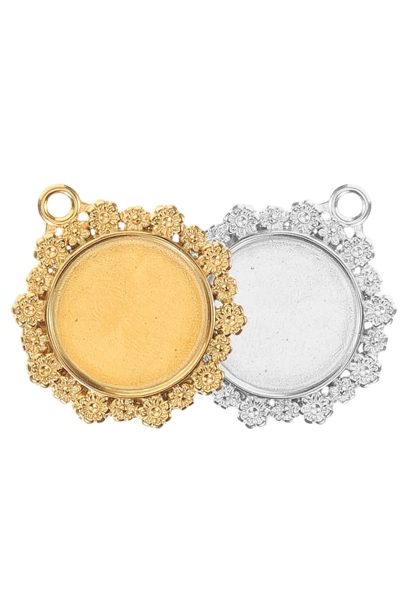 2Pcs DIY Jewelry Bezel Pendant Frames with Carved Flower Edge for Resin Craft Projects