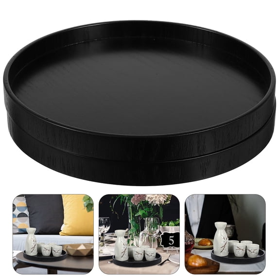 HONMEET Round Decorative Tray Candle Holder Wood for Homeowners Coffee Table 2Pcs
