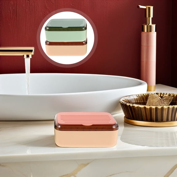 HONMEET 2Pcs Self Draining Plastic Soap Dish Double Layer Soap Holder with Lid for Home Bathroom