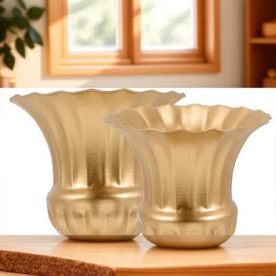 HONMEET 2Pcs Sturdy Golden Iron Cemetery Flower Container with Stable Base for Outdoor Memorials