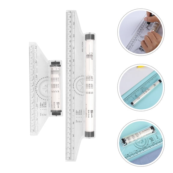 HONMEET 2Pcs Transparent Plastic Parallel Rulers for Drawing Circles Arcs and Parallel Lines