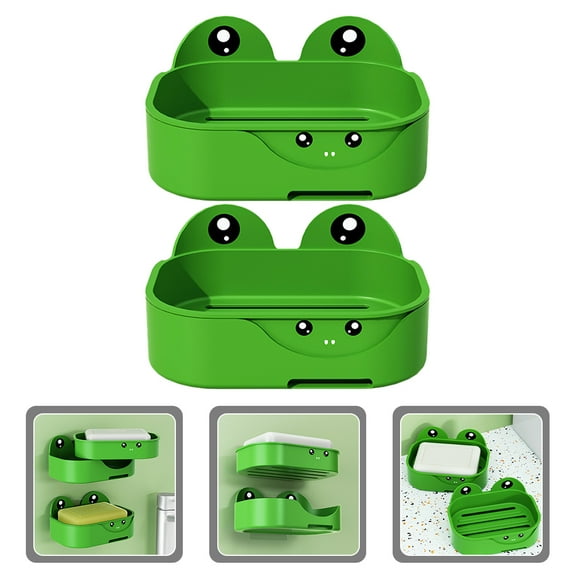 HONMEET 2Pcs Wall Mount Soap Holder Green Frog Shape for Shower and Kitchen Use Plastic