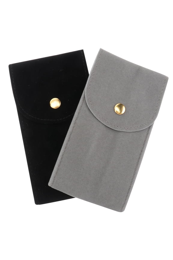2Pcs Watch Bag Black Plush Protective Travel Organizer with Button Design for Easy Use