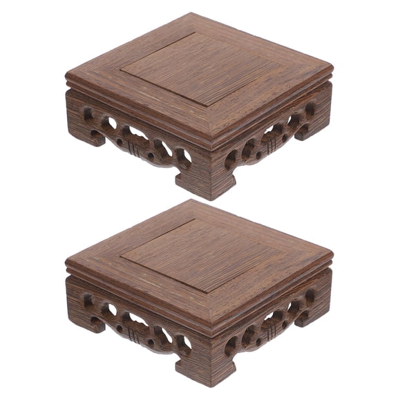 HONMEET 2Pcs Rustic Coffee Wood Vase Stand Handcrafted Solid Wood Display Base for Home Decor