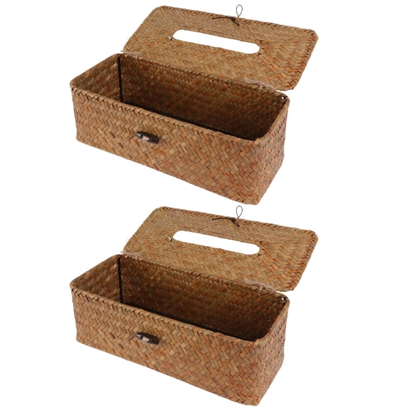 HONMEET 2-Pack Yellow Natural Material Tissue Box Holders, Stylish Organizer for Bathroom, Car, Office Use