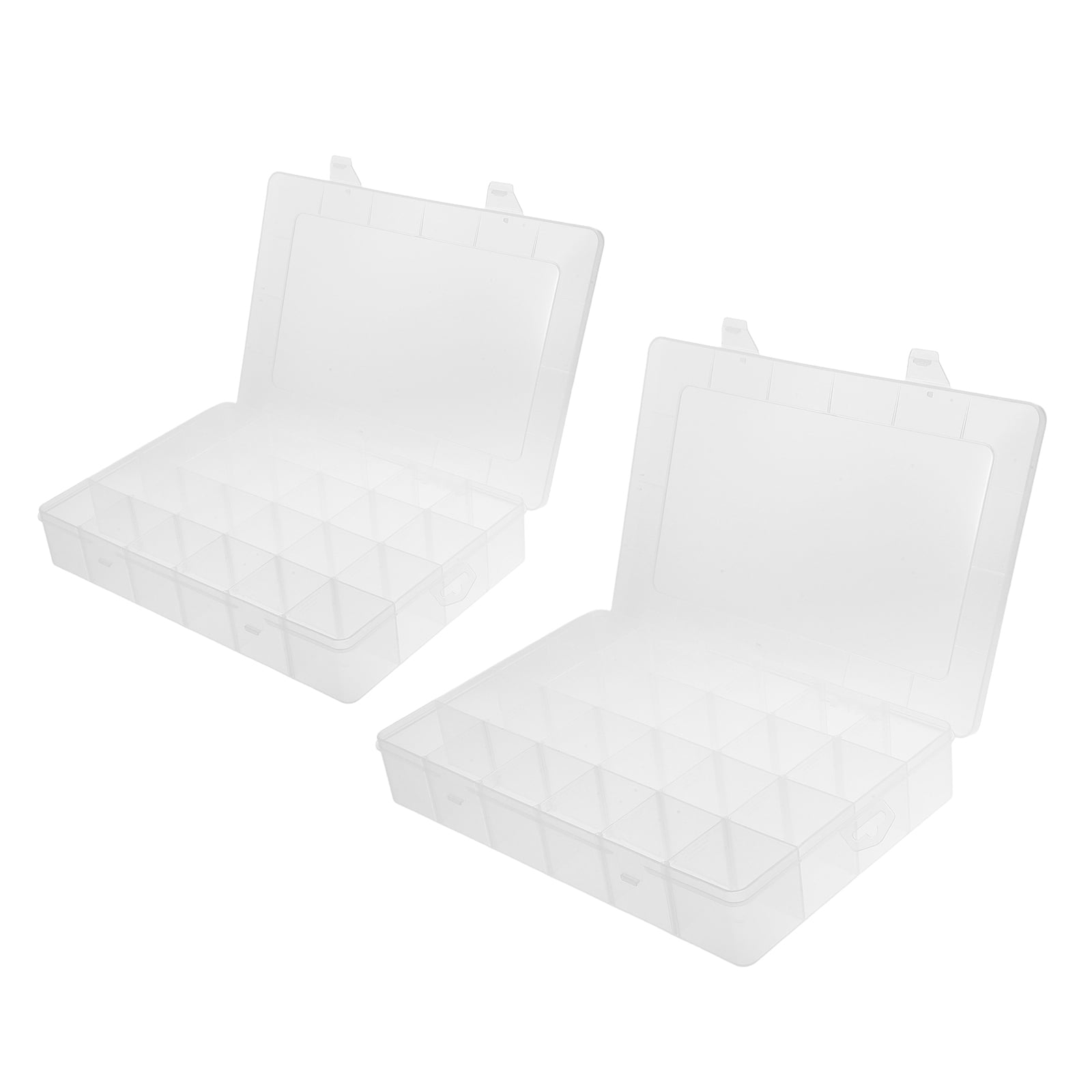 HONMEET 2-Pack Transparent Plastic Organizer Boxes with Grid Compartments for Craft Storage and Small Item Organization