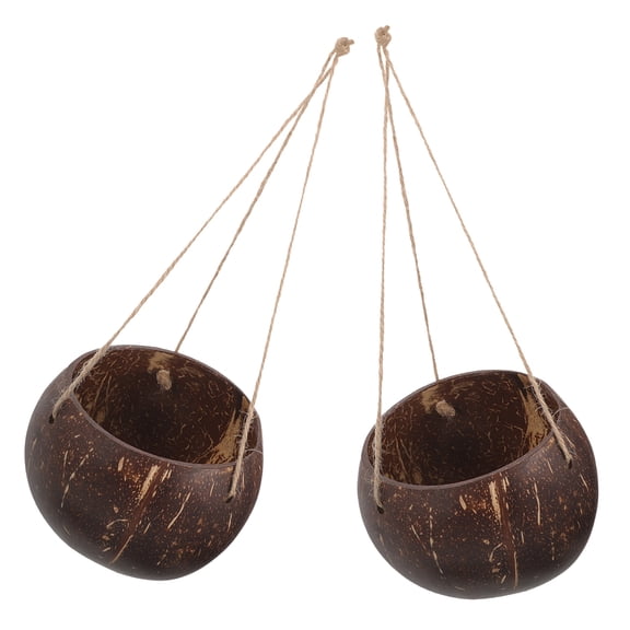 HONMEET Set of 2 Hanging Indoor Coconut Shell Plant Pots for Balcony Garden Decor Natural Style