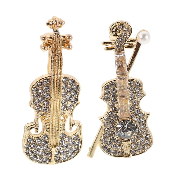 HONMEET 2Pcs Golden Violin Brooch Pins Musical Instrument Design Decorative Accessories for Clothing and Bags