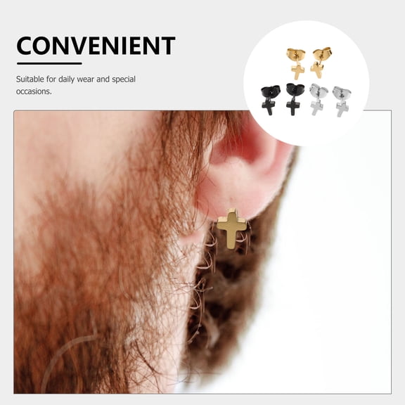 HONMEET 3 Pairs Cross Titanium Earrings Set, Cute Minimalist Cartilage Jewelry, Tiny Dangle Ear for Women and Men