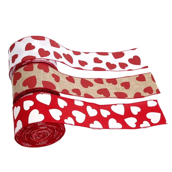 HONMEET 3 Rolls Red And White Polyester Wire Ribbons For Valentine S Day And Wedding Party