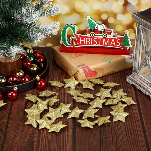HONMEET Golden Plastic Star Pendants Christmas Tree Ornaments Festive Decoration 30Pcs
