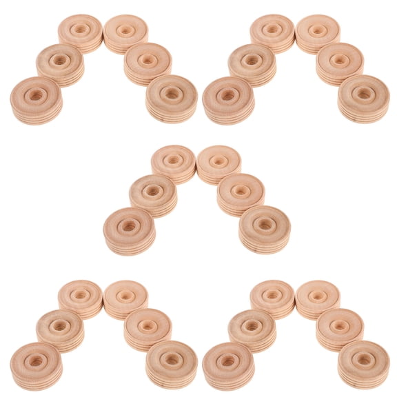 HONMEET 30 Pcs Wood Wheels For Crafts Made Of Beige Wood For Creative Projects