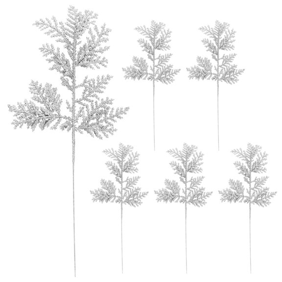 HONMEET Fake Greenery Stems Artificial Pine Branches Silver 6Pcs 12.6X5.1X0.4In