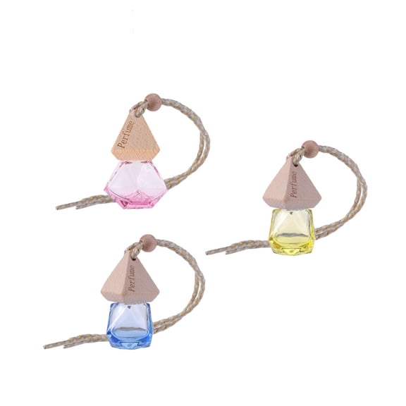 HONMEET 3-Pack Lightweight Glass and Wood Car Air Freshener Bottles with Airtight Seal and Stylish Decorative Design