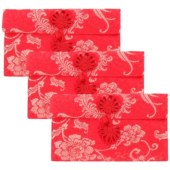 HONMEET 3Pcs Chinese Style Wedding Red Envelopes Fabric Money Packet for Party Favor