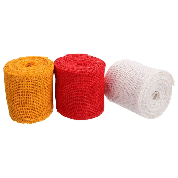 HONMEET 3-Pack Burlap Ribbon Rolls in Assorted Rustic Colors, Jute Linen Ribbon for Wedding, Home, and Craft Decorations
