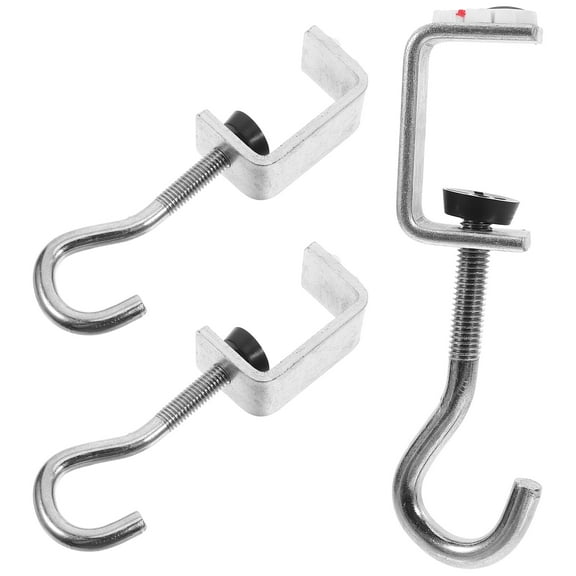 HONMEET 3Pcs Desk Mount Hook for Bag Silver Iron Clamp-On Hanging for Students Office
