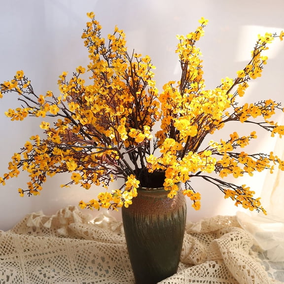 HONMEET Elegant Orange Silk Fake Flower Arrangement 3Pcs Plastic Decor for Living Room Table