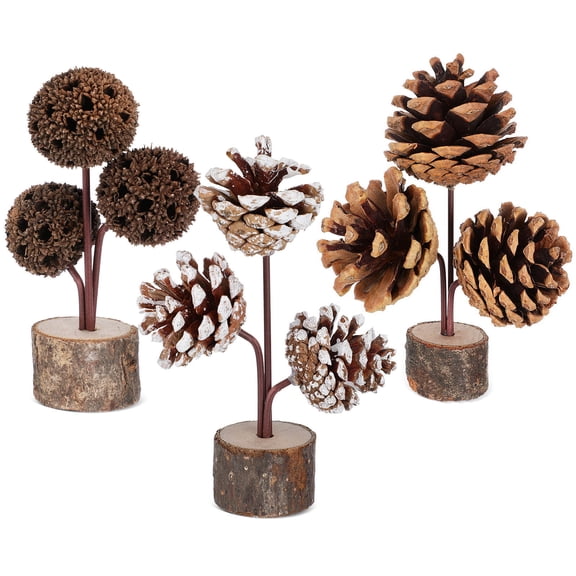 HONMEET 3-Piece Artificial Pine Cone Ornaments for Rustic Dining Table Centerpiece and Home Seasonal Decoration