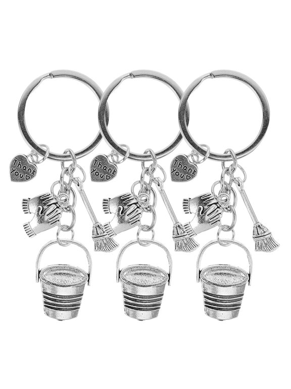 3-Piece Plated Hand Broom and Dustpan Keychain Set with Unique T You Charm Accessory